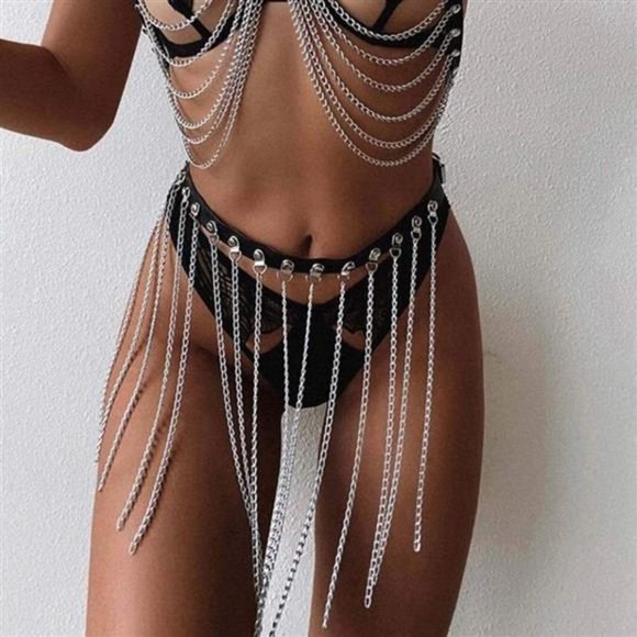 Zoestar Leather Waist Belt Punk Tassel Metal Body Cage for Women main image 4